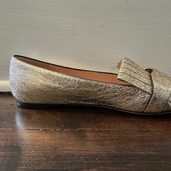 GUCCI Marmont Crackle Leather Gold Tassel GG Loafer 37 (sz. 7) - Picture 10 of 16